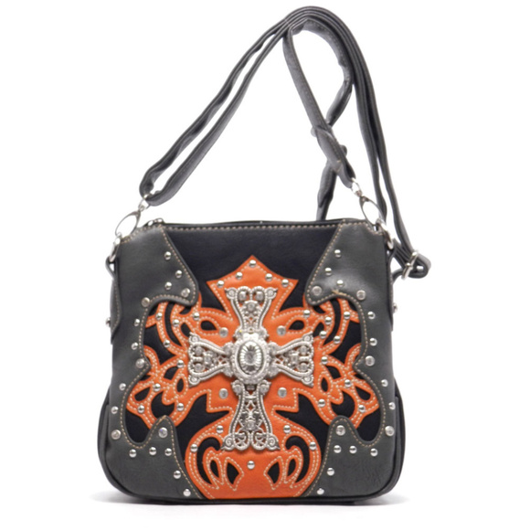NEW Studded Cross Vegan Leather Messenger Bag - Picture 1 of 6